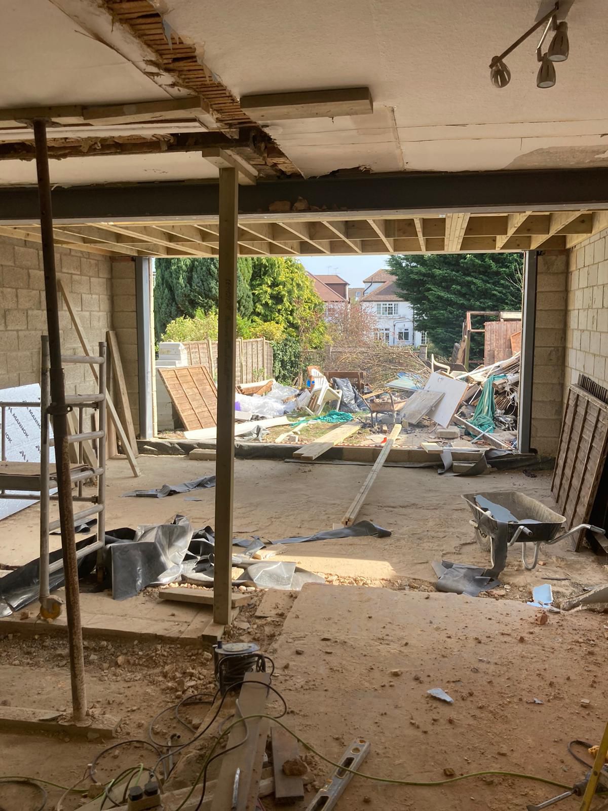 Rear extension stripped back to its blockwork and floor structure