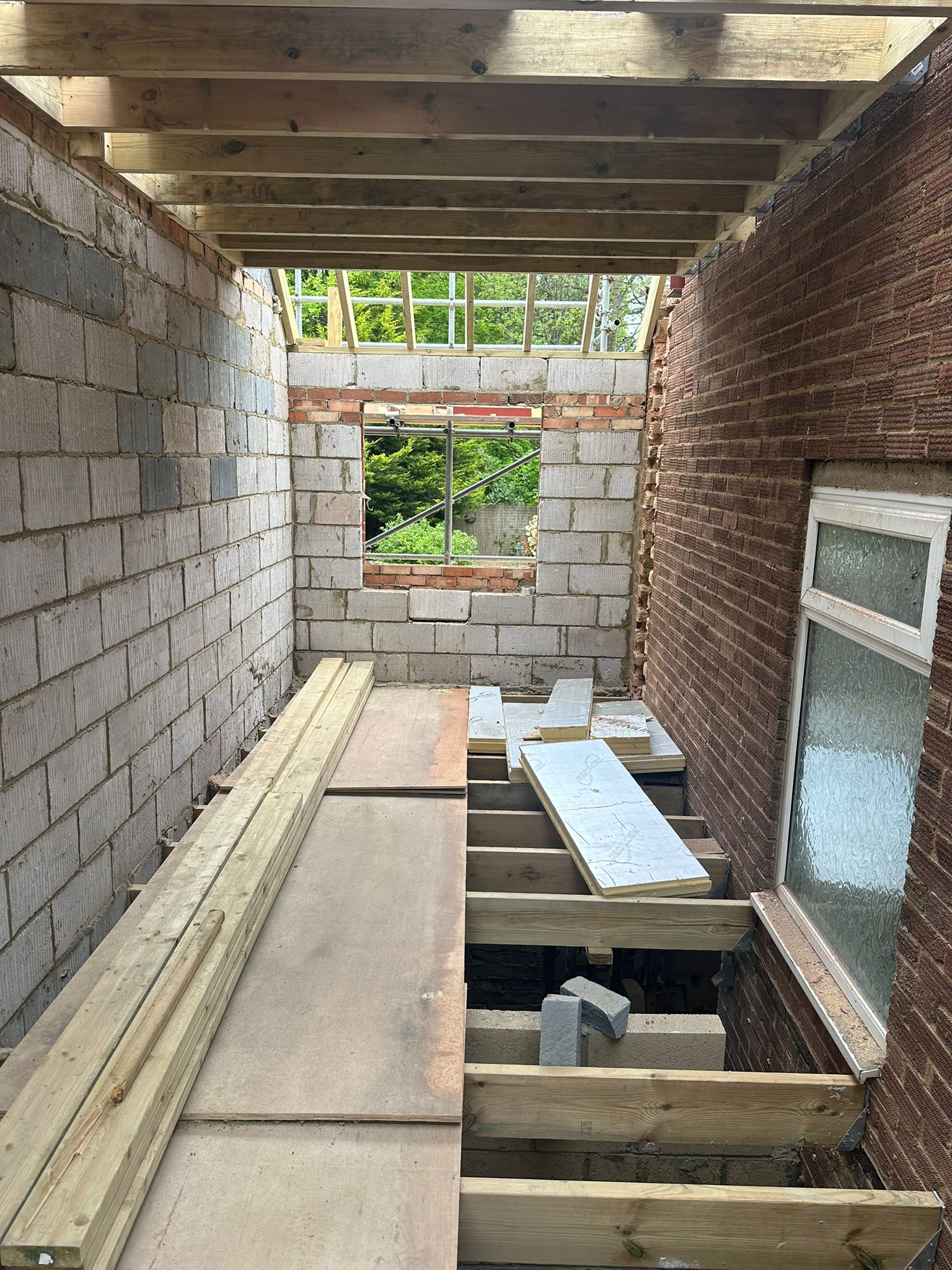 Narrow side extension being built in blockwork