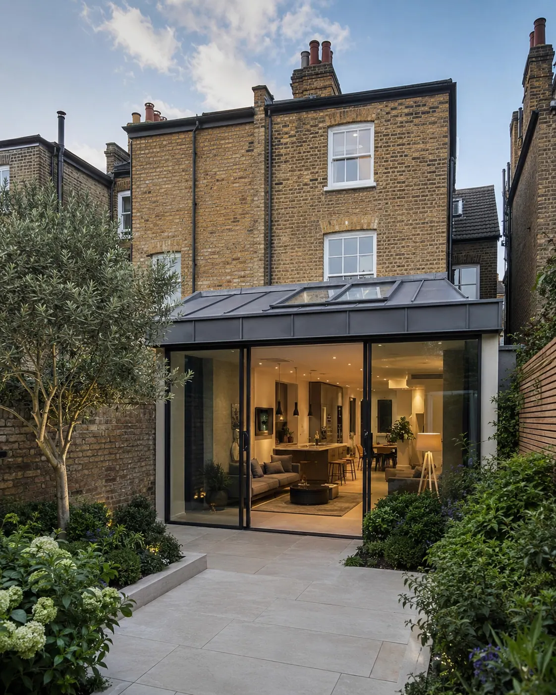 Completed London rear extension with wide glazed doors